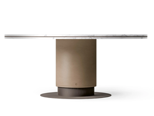 STARLIGHT - Tanned leather and marble table with Lazy Susan _ CPRN HOMOOD